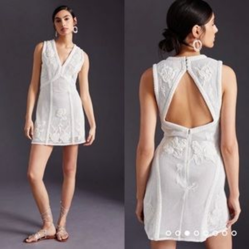 Anthropologie Not So Serious Pallavi Mohan Deep-V Beaded Mini Dress Size XS